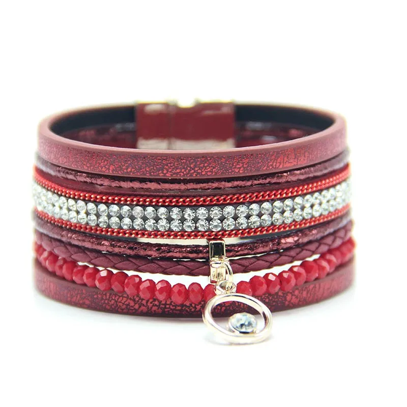 Натуральные камни бусины браслеты с шармами Модный яркий цветной кожаный браслет ювелирные изделия для женщин