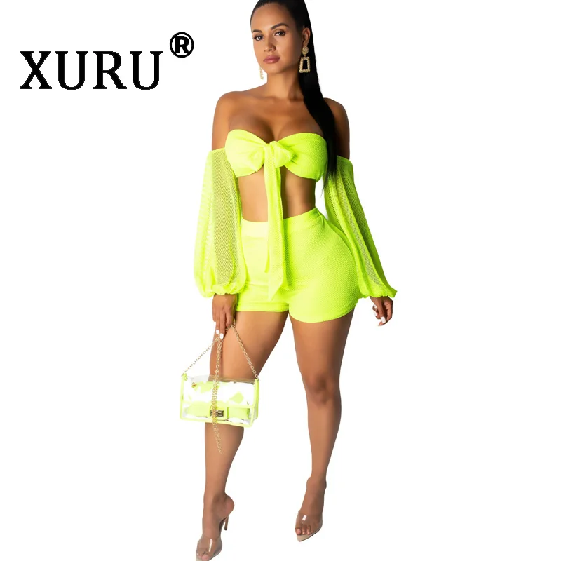XURU Summer New Fashion Sexy Mesh Jumpsuit Two-piece Off-the-shoulder Breathable Women's Club Party Jumpsuit Set XURU Summer New Fashion Sexy Mesh Jumpsuit Two-piece Off-the-shoulder Breathable Women's Club Party Jumpsuit Set