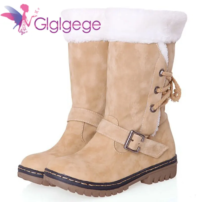 

Glglgege 2018 Fashion Flat Heel Tie In The Tube Round Top Women's Boots Snow Boots Winter Pu Leather Inside Plush Boots