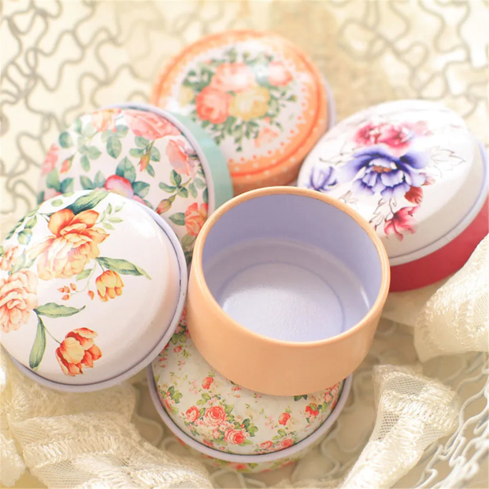 

1PCS Portable Roud Flower Drawing Tea Sugar Coffee Coin Storage Box Tin Box Kitchen Flower Drawing Style Gift