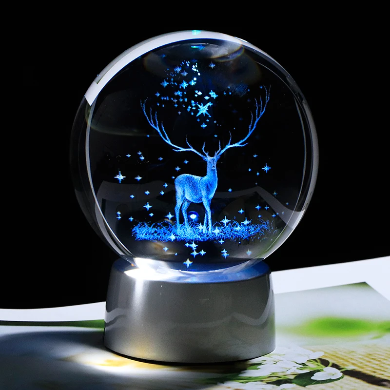 80 мм миниатюрный стеклянный шар Wapiti с 3D лазерной гравировкой, хрустальное украшение, Хрустальная Сфера, домашний декор, украшение, подарок на день рождения, Глобус