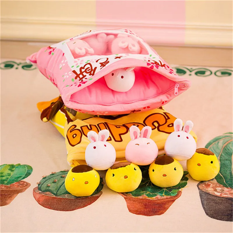 8pcs Big Bag Chicken Sakura Bunny Rabbits Bag Pudding Plush Simulation Snack Throw Pillow Toys Cartoon Dolls (13)
