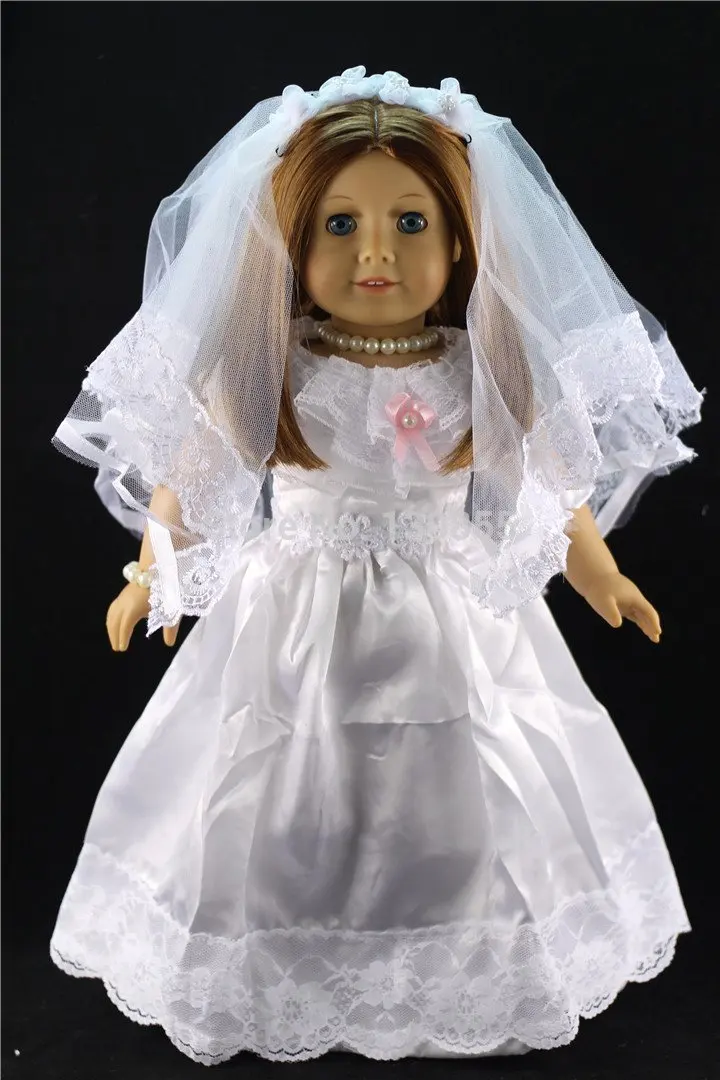 Free shipping beatiful White wedding dress style 18 "American Girl doll