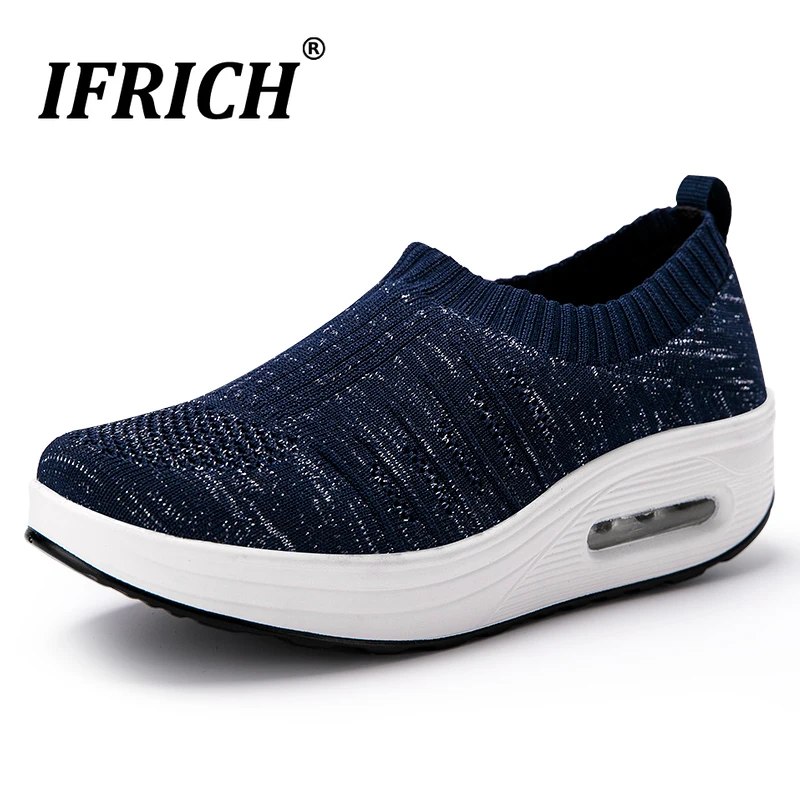 

Rocking Shoes Women Swing Wedge Flywire Mesh Height Increasing Cushion Walking Sneakers 2019 Summer Free Slip-on Running Zapatos