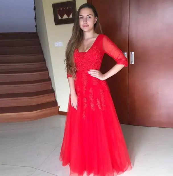 Халат demoiselle d'honneur линии кружево кристалл Половина рукава Lina зеленый красный, белый темно голубое платье подружки невесты Длинные свадебные гость - Цвет: Красный