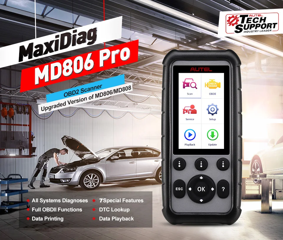 Autel MaxiDiag MD806& MD806 Pro OBD2 автомобиля автомобильный диагностический инструмент OBD 2 Авто диагностический сканер полный Системы диагностики PK MD802 MD805