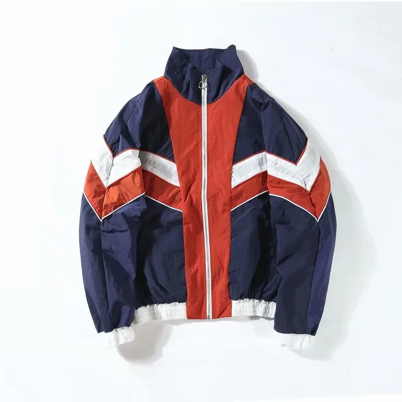 

Vintage Multicolor Color Block Patchwork Windbreaker Men Hip Hop Streetwear neutral Casual mens jackets and coats Autumn 2019