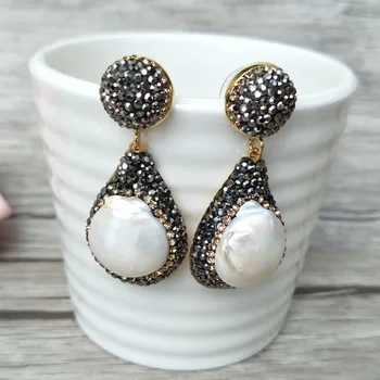 

4 Pairs Natural Pearl Dangle Pave Crystal Rhinestone Charm Earrings,Tear Drop Charm Jewelry Earrings for women ER423