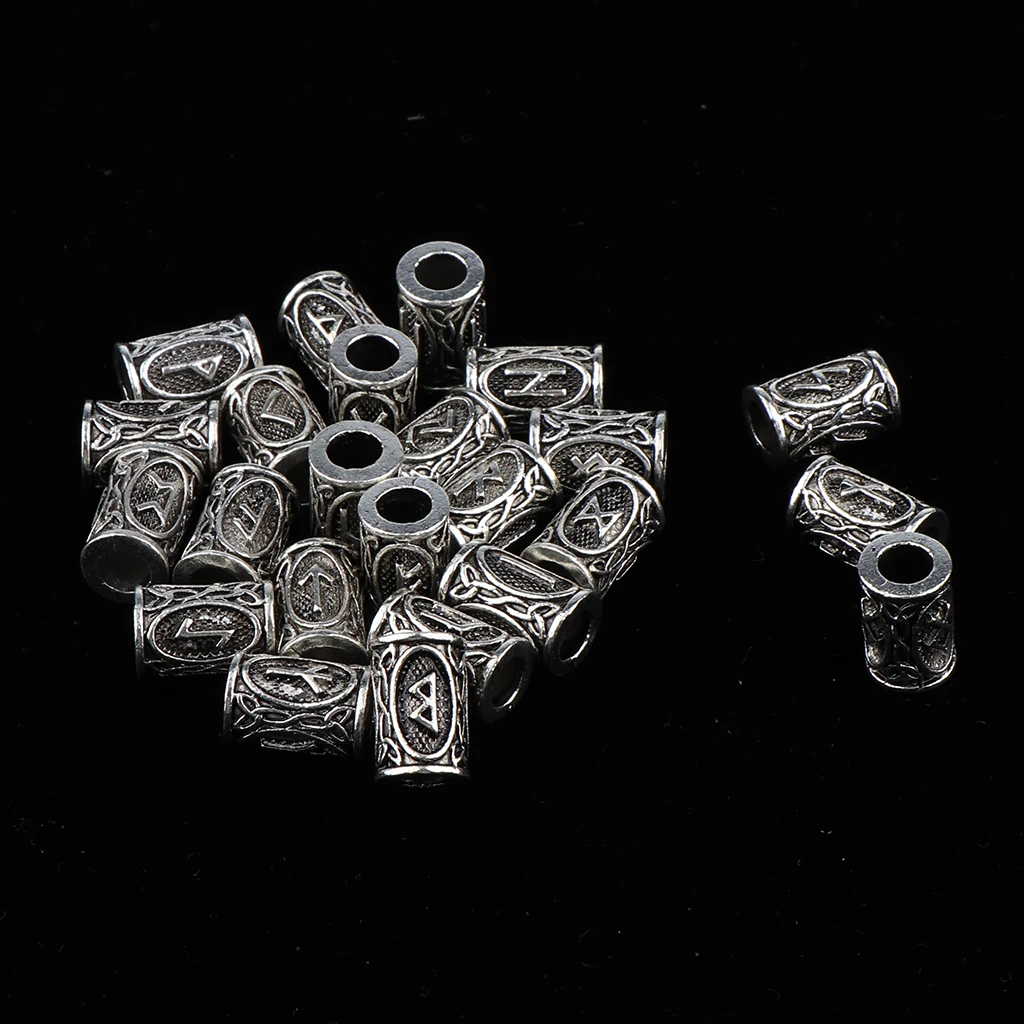 24 Pieces Norse Viking Rune Dreadlocks Beads Metal Hair Braid Ring Cuff Beards Pendants Rings Bracelet Retro DIY Accessories