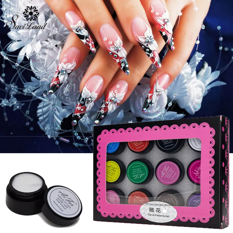 

Saviland DIY Painting Gel 3D Fingernails Nail Art Paint Drawn 12 Colors Acrylic Creative Stylish Pattern Manicure Set
