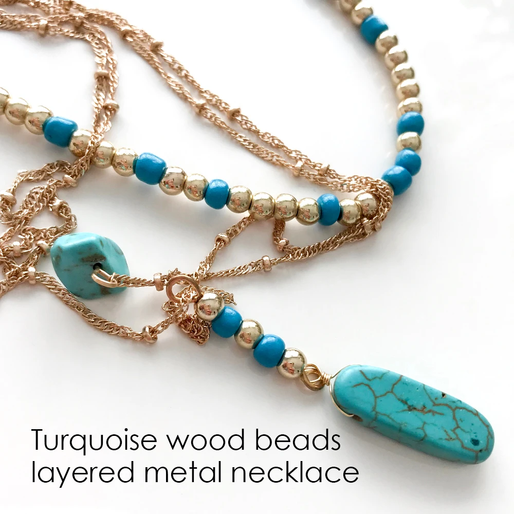 eManco Wholesale Beads for Bead Work Layering Necklace Wood Bead Blue Stone Chain Necklace New Arrivals for Women Jewelry