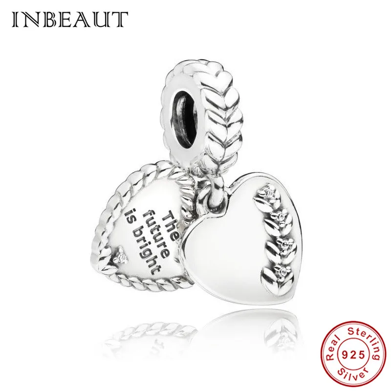

925 Sterling Silver Love Harvest Season Charm fit Pandora Bracelet Bright Future Letters Carved Double Heart Beads Women Party