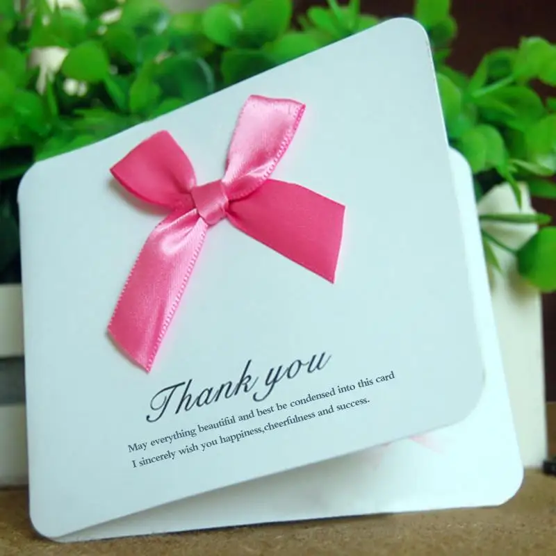  200pcs/lot Lovely Ribbon Bowknot Paper Cards Thanks Giving Card Wedding Banquet New Year Party Invi - 32464641282