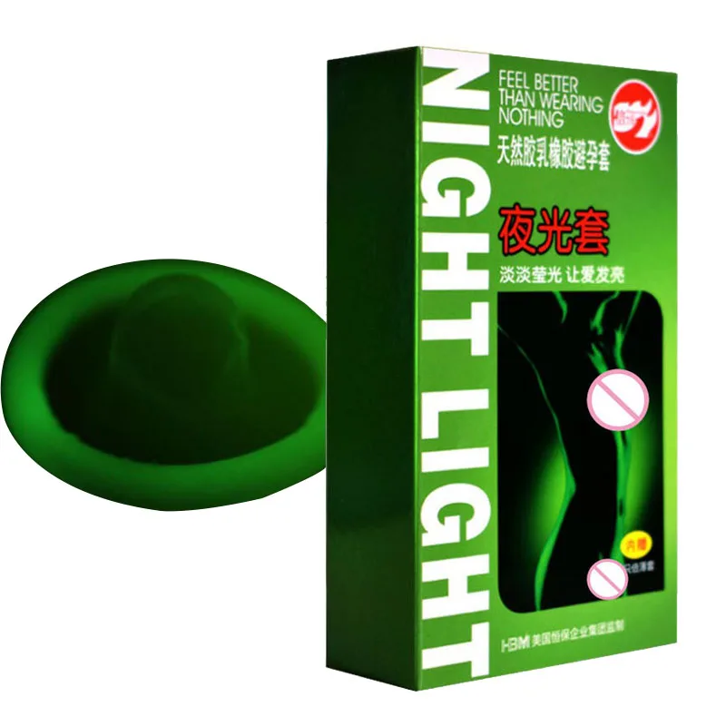 BeiLiLe 21pcs Ultra thin Condoms Natural Rubber Smooth Soft Green Night Light Condom Glow Contraceptive Products Adult Sex Toys