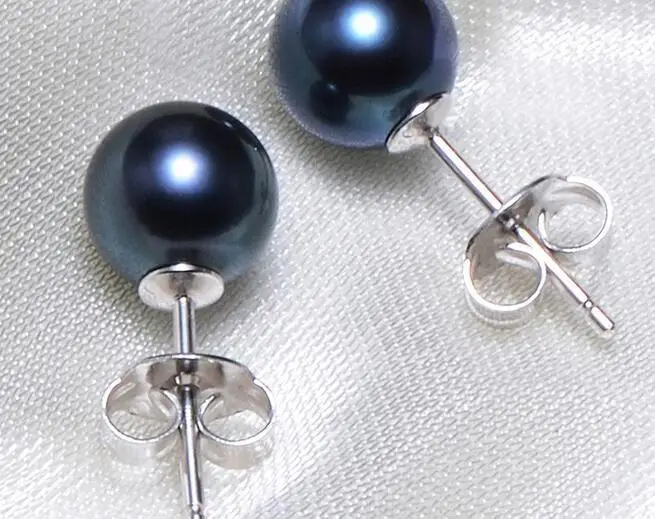 

huge 12mm natural tahitian black blue gray round AAA pearl earring 14k