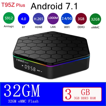 

Newest T95Z Plus Amlogic S912 Android 7.1 TV BOX 2/3GB 16/32GB Media player 4K HD2.4G&5G wifi BT4.0 Gigabit Lan