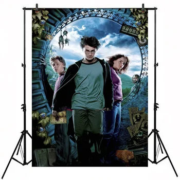 

Boy and Girl Student Magic Background Prisoner of Azkaban Round Window Photography Backdrops for Child Birhday Party Decoration