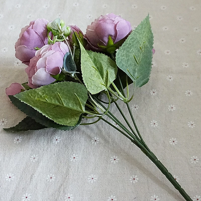 Романтическая Роза Пион Искусственные Шелковые цветы маленький букет Флорес домашние вечерние Весенние Свадебные украшения
