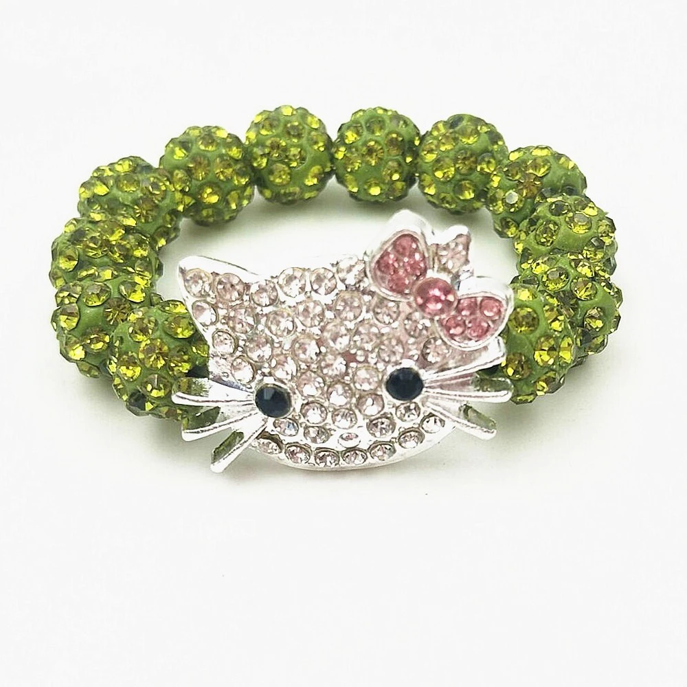 Детские хрустальные браслеты с кошачьей головой для детей, милый браслет Шамбала, браслеты из нитей, браслеты для девочек, ювелирное изделие, подарок - Окраска металла: green2