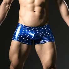 Лето модные новые поддельные кожаные с принтом звезды мужские сексуальные мини Боксеры Нижнее белье гей мужские забавные шорты трусики Размер s m l