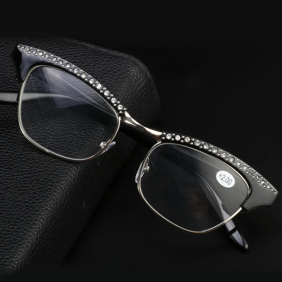 Gafas para lectura de ojos de gato elegantes de diamantes de imitación de cristal para mujer