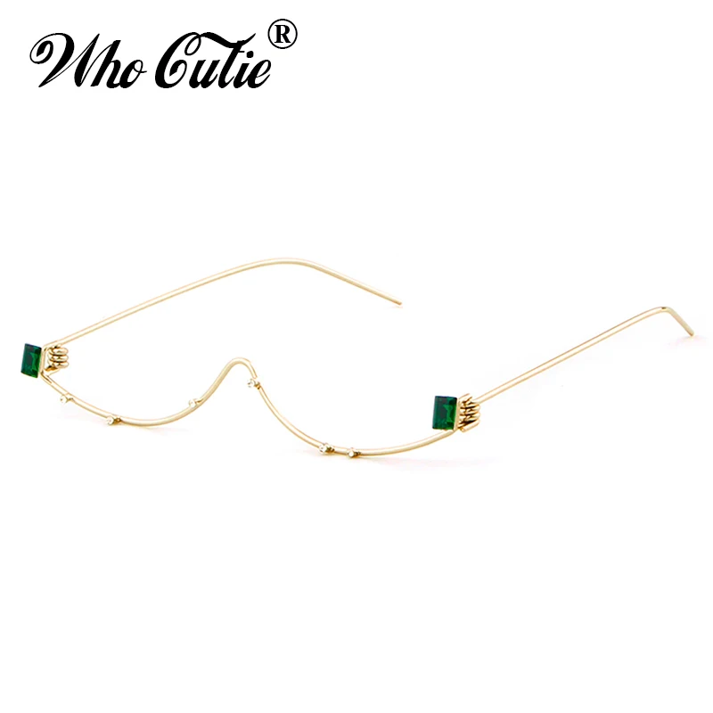 

WHO CUTIE 2018 Unique No Lens Half Frame Eyeglasses Frame Women Wire Cat Eye Brand Designer Crystal Rhinestone Decoration OM546