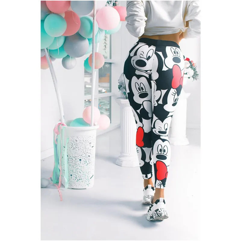 Skup Kobiety Cartoon legginsy gimnastyczne sportowe kobiety odzież sportowa trening Femme Mujer odzież sportowa do biegania Fitness spodnie kreskówkowe