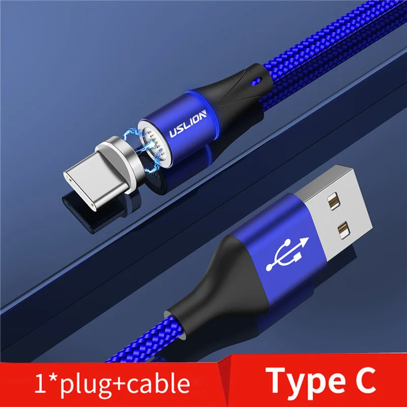 USLION 3A Магнитный usb-кабель type-C, магнитный кабель для телефона, быстрое зарядное устройство, USB Micro type C, зарядный шнур, быстрая зарядка для iPhone XS 7 - Цвет: Blue For Type C