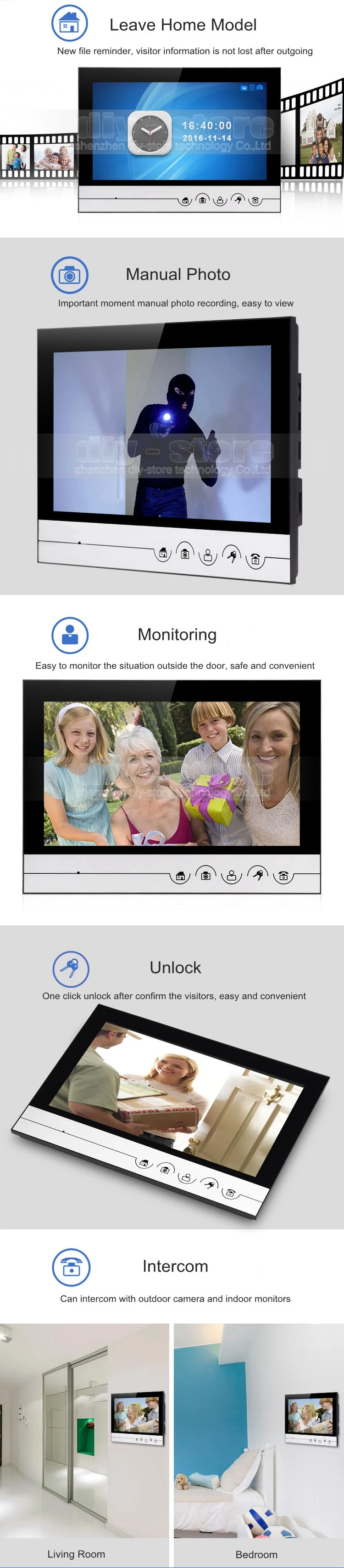 DIYSECUR " запись/фотография видеодомофон дверной звонок видео домофон система IR камера Встроенный RFID считыватель для 2 семьи