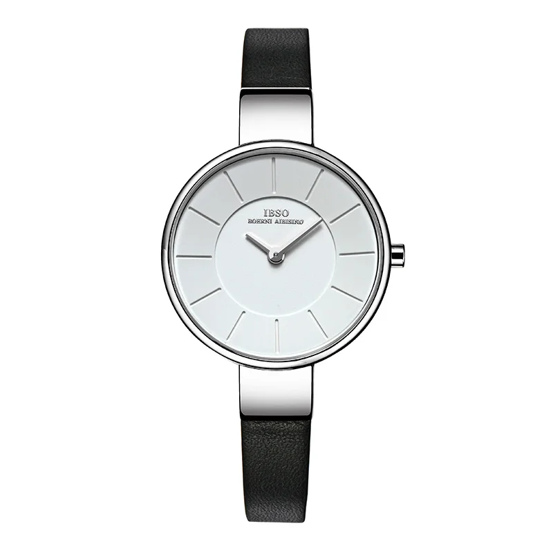 IBSO Топ бренд 6,5 мм ультра тонкий нержавеющая сталь кожаный ремешок Curren часы для женщин браслет часы кварцевые наручные часы#2249 - Цвет: White Black Leather