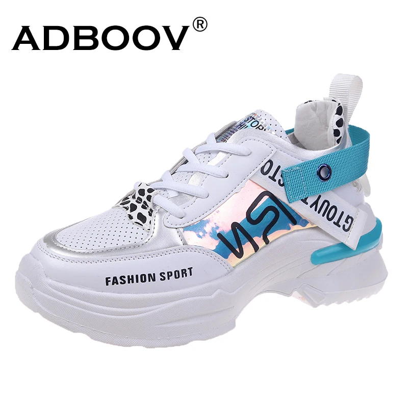 

ADBOOV Thick Sole Fashion Sneakers Women PU Leather Casual Shoes Breathable Platform Shoes