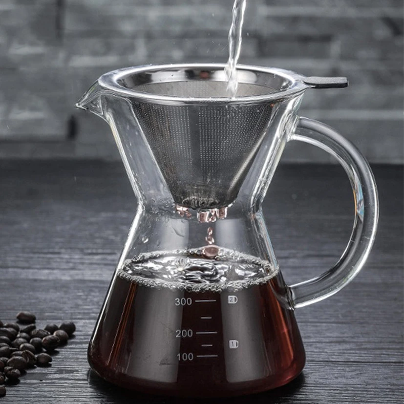 

400ml Pour Over Coffee Maker Coffee Drip Paperless Stainless Steel Filter Glass Carafe Coffee Pot Percolators