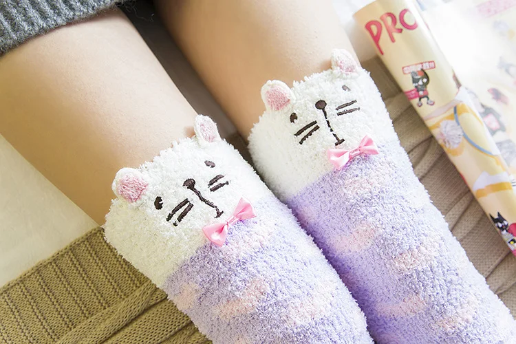 Japanescht Mori Meedchen Déiermodell Knéi Gestreift Séiss Kompressioun Hierscht Wanter Waarm Socken Kawaii Gemittlech Laang Oberschenkel Héich_voghion.com
