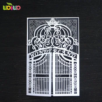 

10 sets laser cut gate new design arabic wedding invitation card with inner paper and envelop free logo
