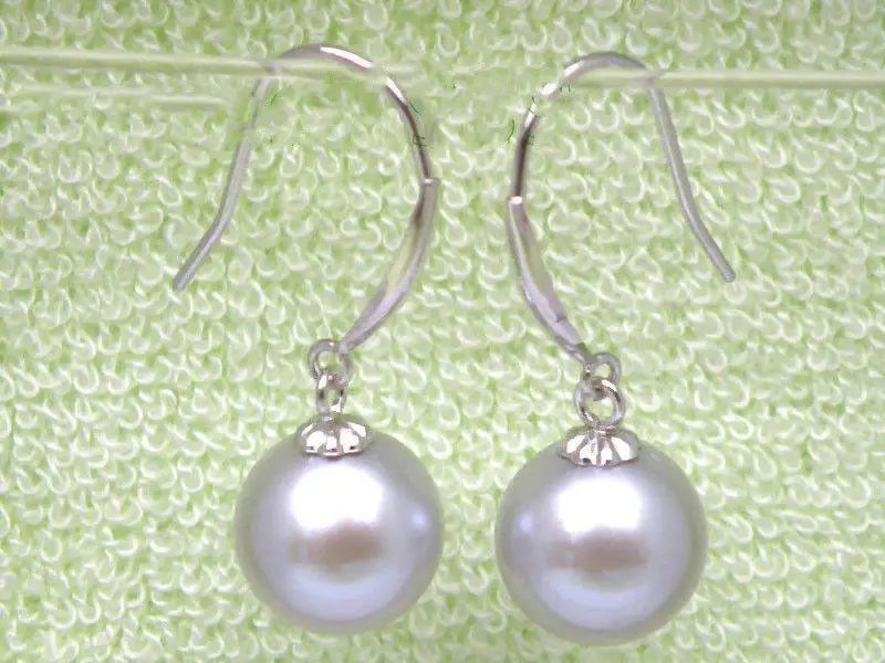

Excellent 8.5mm round gray south sea pearls dangle earring 14k solid white gold