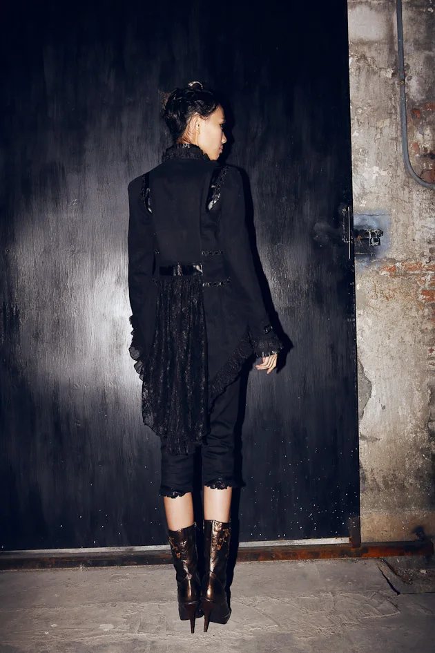 V Femmes 2017 Longue Vestes Palais Vintage Gothique À Col D'aronde Slim raccord Coffee black Punk Hiver Manteaux Steampunk Volants Automne Queue Dames wqrx0qFYv