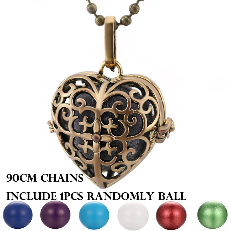 Винтажный медальон в форме сердца, ожерелье с музыкальным шариком для беременных, ожерелье для ароматерапии, эфирное масло, ювелирные изделия для беременных - Окраска металла: 1Pcs