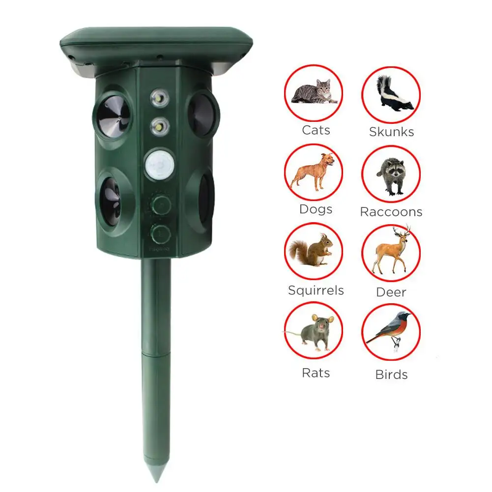 

Garden Pest Control Supply Solar Power Acoustic Wave Vibration Animal Bird Snake Repeller With 4 Loud Speakers & Flashing Light