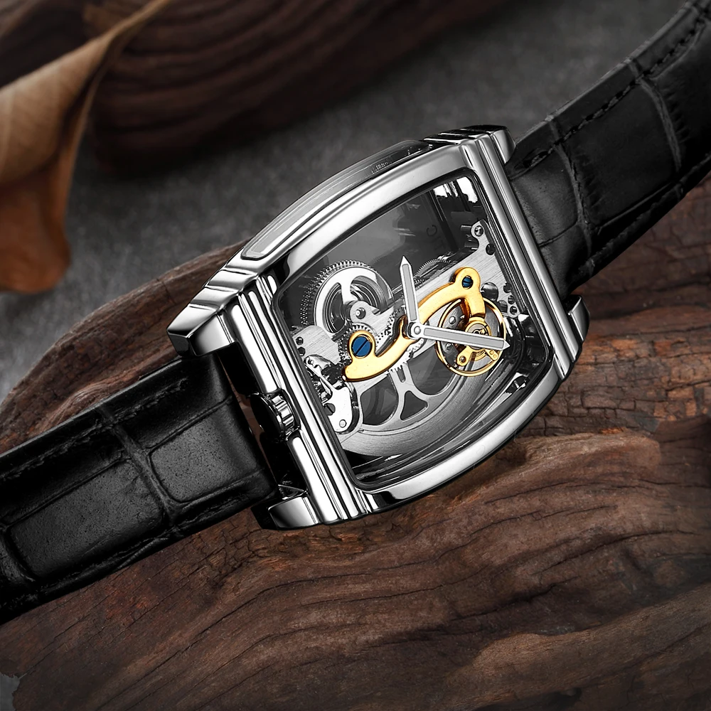 SHENHUA мужские часы Топ бренд класса люкс Натуральная кожа ремень прозрачный скелет автоматические механические наручные часы Мужские часы