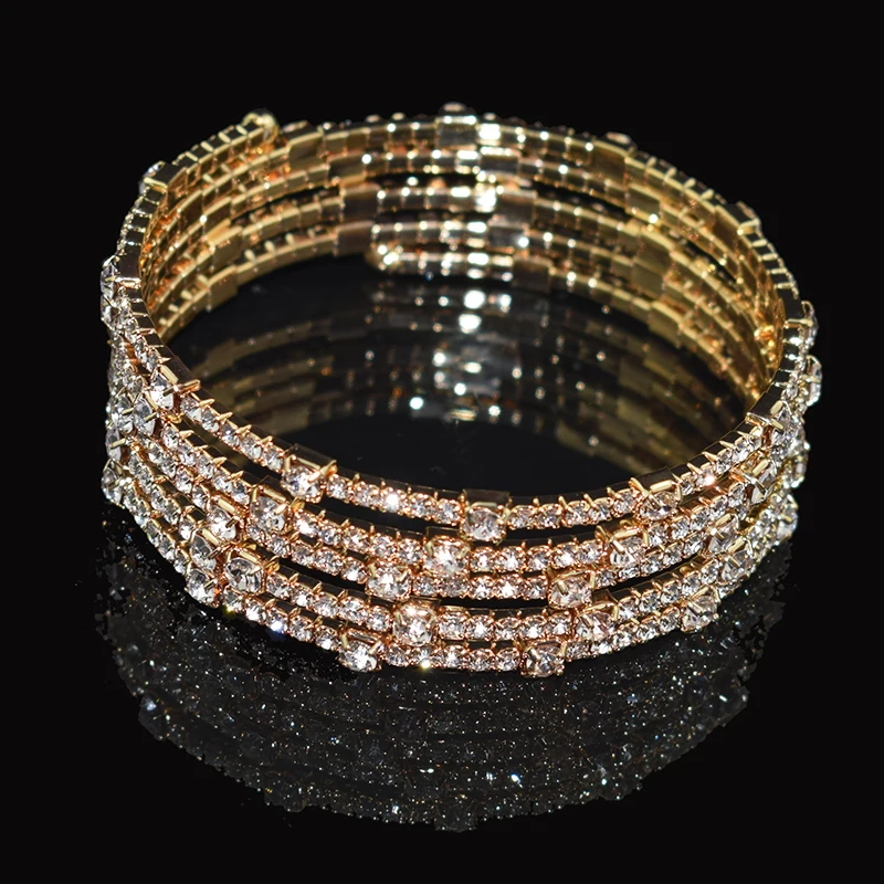Luxury Crystal Bracelet Ladies Gold Silver Plated Bracelet Bride 7 Color Rhinestone Woman Party Bridesmaid Gift Jewelry crystal bracelets bangle bracelet