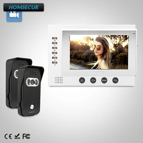 

HOMSECUR 7" Wired Hands-free Video Door Phone Intercom System+Black Camera 2C1M:TC021-B Camera(Black)+ TM701R-W Monitor(White)