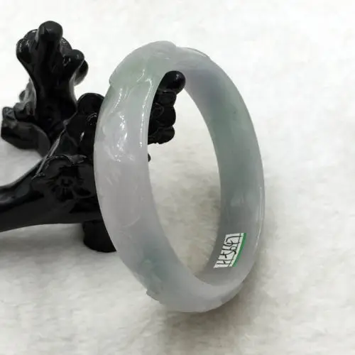 

01700 Vintage Chinese Hand-carved Green Jadeite Jade Gems Bracelet Bangle