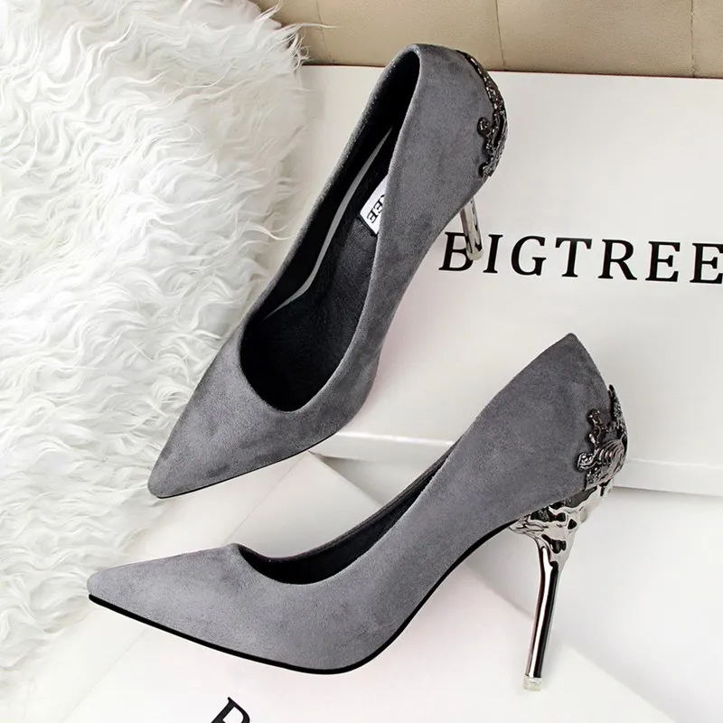 

2018 new spring and autumn 10cm pointed high heel stiletto single shoes sexy nightclub single with silver women's shoes wedding