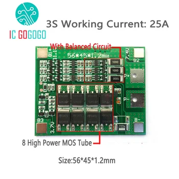 

3S 12.6V 25A Lithium Battery Protection Board Polymer Over Charge Discharge Li-ion Protect Module