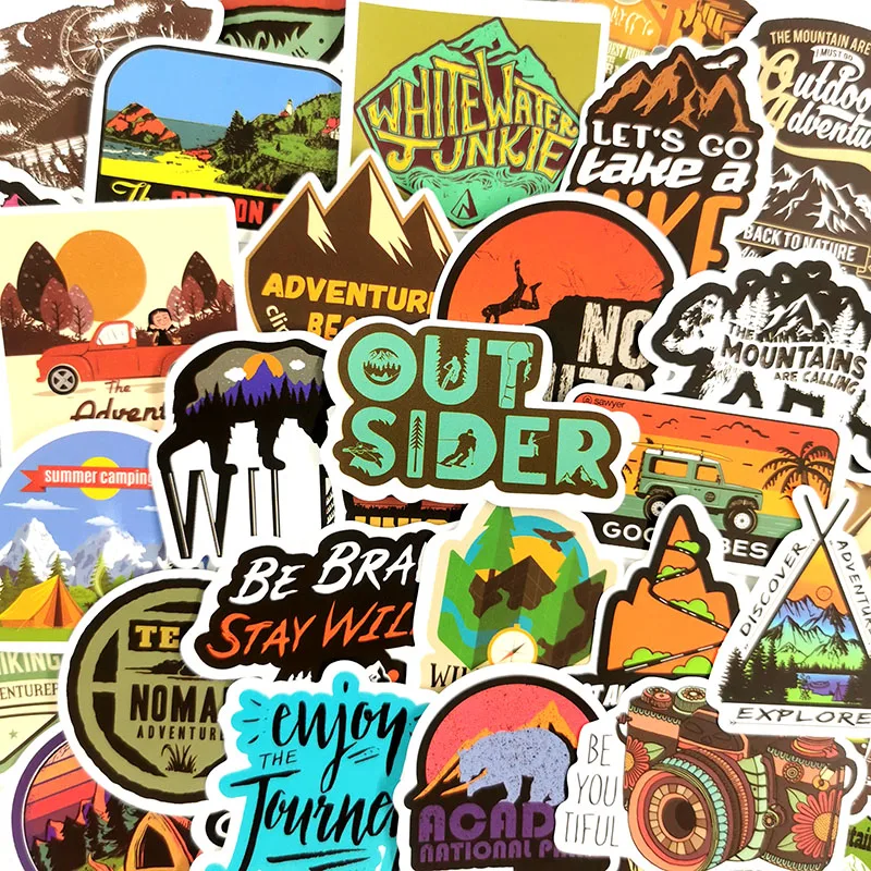 50PCS RETRO Camping Travel Stickers Wilderness Adventure Outdoor Landscape Waterproof Sticker to DIY Suitcase Laptop Motor