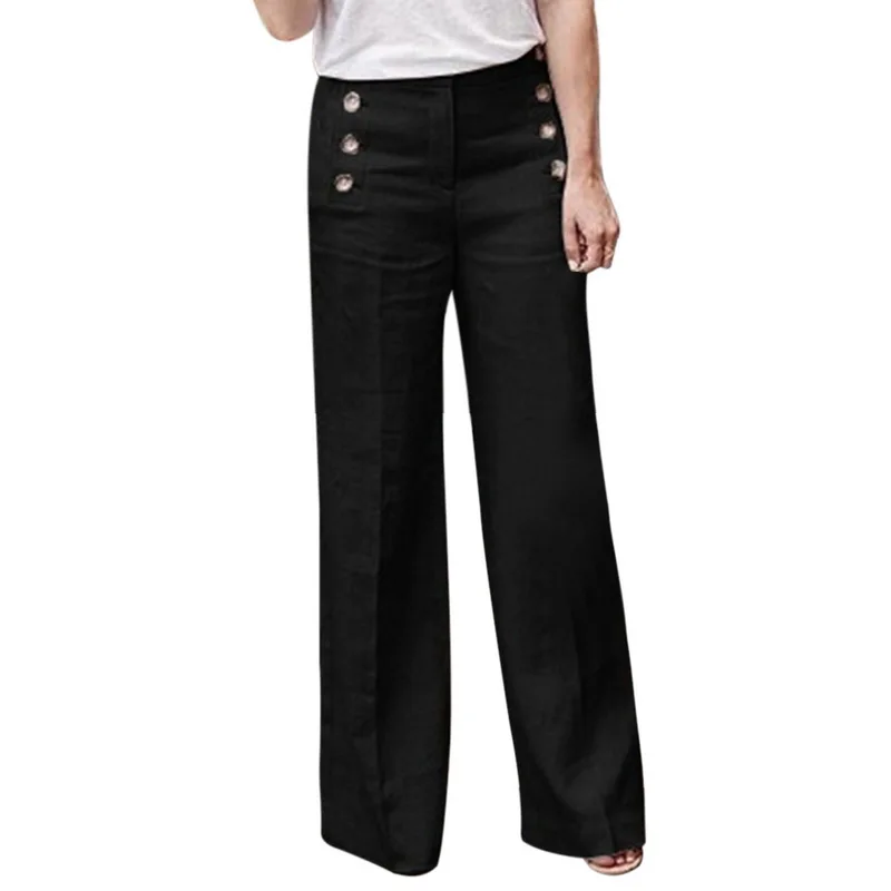 OEAK 2018 Women Solid Button Loose Wide Leg Pants Fashion