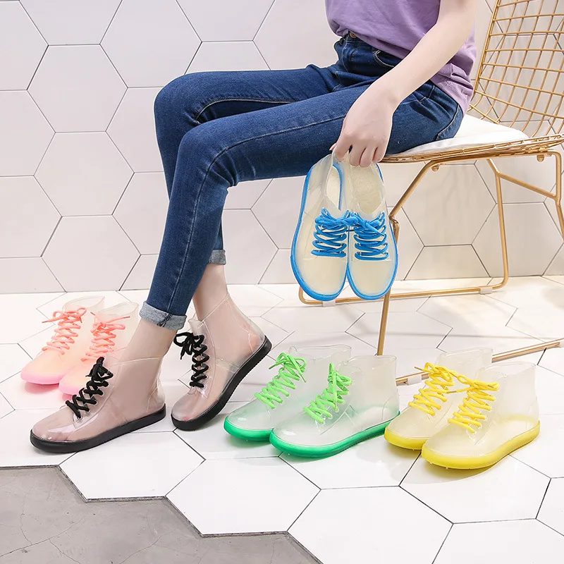 

Platform Ankle Boots Rain Removable Lace Up Lace Up PU Waterproof Colorful Motorcycle Ankle Boots Women's Shoes Mature