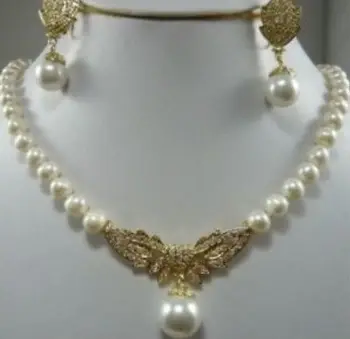 

Hot sale Free Shipping>>Charmin 8-9mm White Akoya Pearl necklace & earring Set