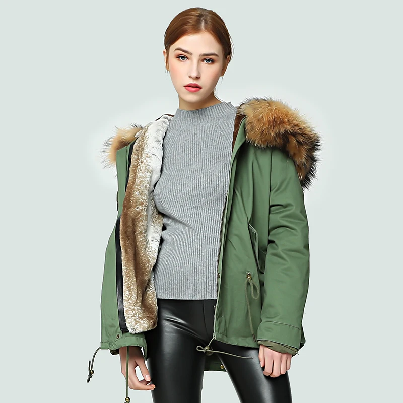 Oftbuy 2018 Новое красное вино большой енота меховым капюшоном зимняя куртка женская