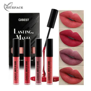 

Qibest 4PCS Liquid Lipstick Set Long-Lasting Matte Lip Stick Make Up Waterproof Velvet Batom Nude Sexy Lip Gloss Cosmetics Kit